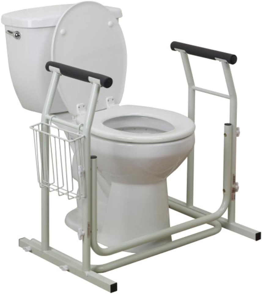 Drive Medical RTL12079 Toilet Safety Frame Grab Bar, Freestanding Rail, White

