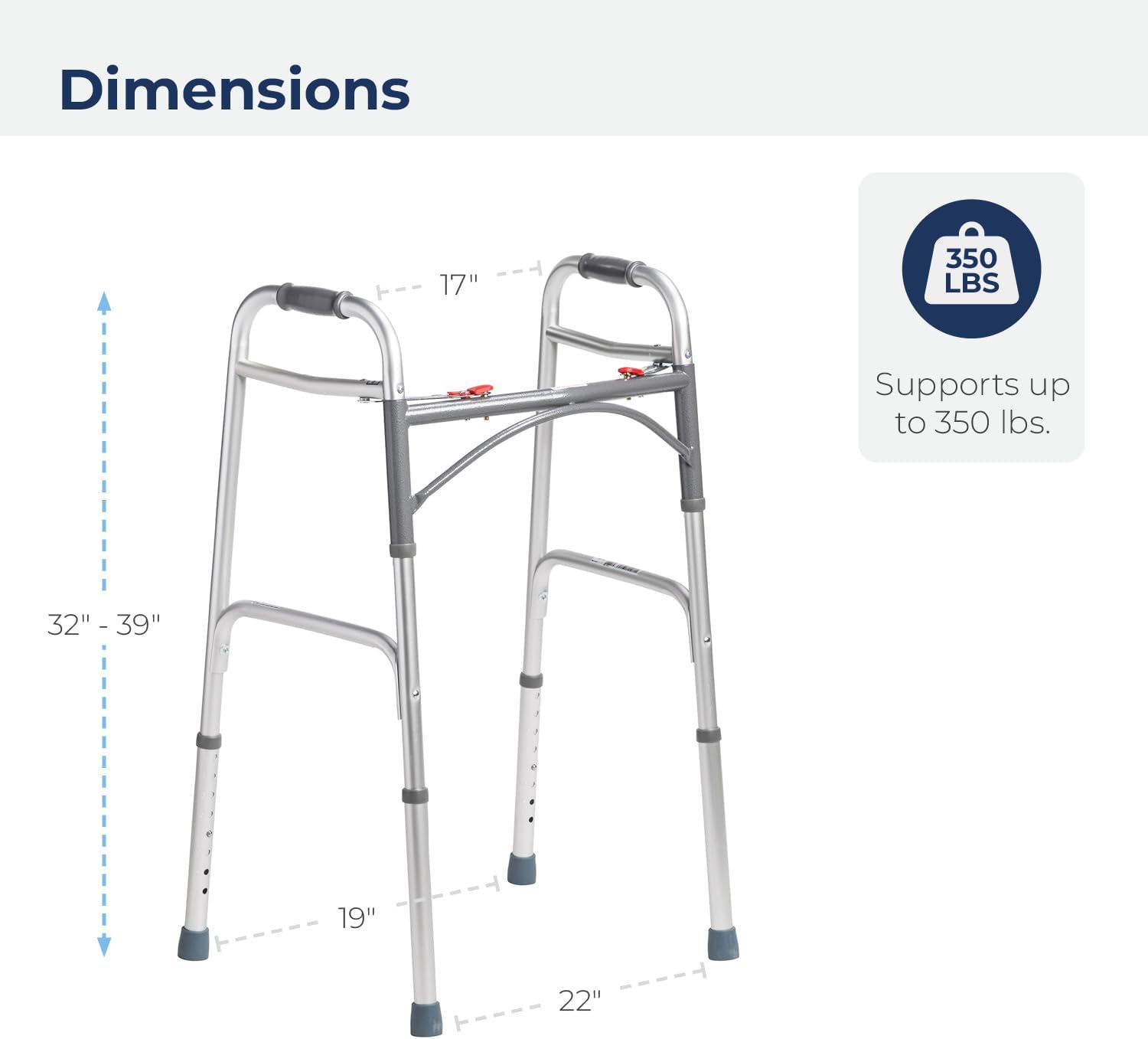 Drive Medical 2-Button Foldable Walker with Adjustable Legs, Lightweight Aluminum 350 lb

