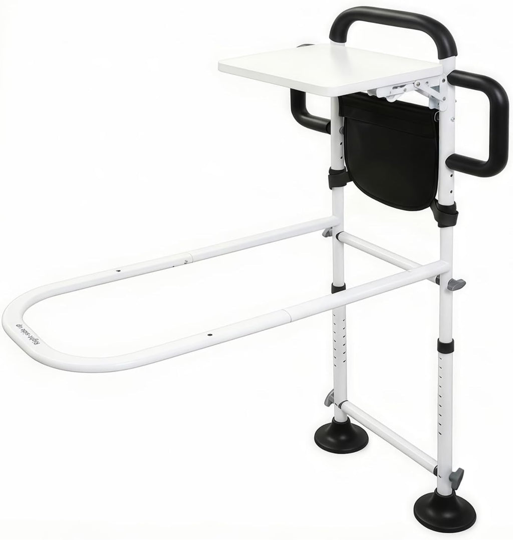Height Adjustable Bed Rail for Elderly with Non-Slip Grip, Assist Bar and Table

