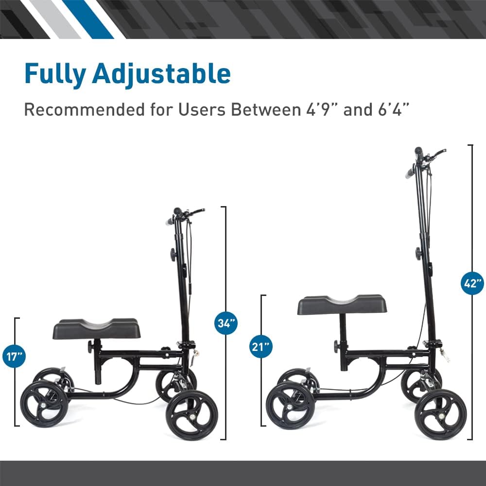 BodyMed Knee Walker Adjustable Steerable Scooter with Dual Brakes and Detachable Basket

