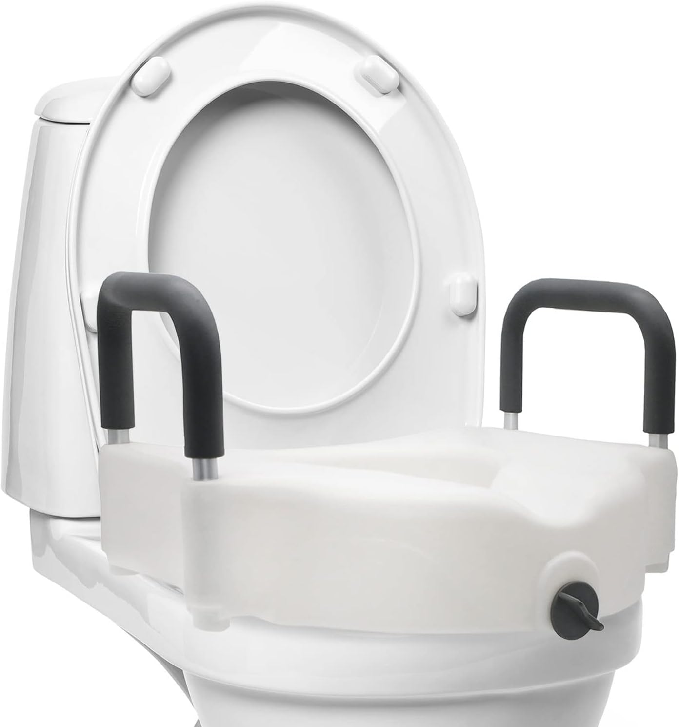 DMI Raised Locking Toilet Seat with Padded Armrests, 5-Inch Riser, 250 lb

