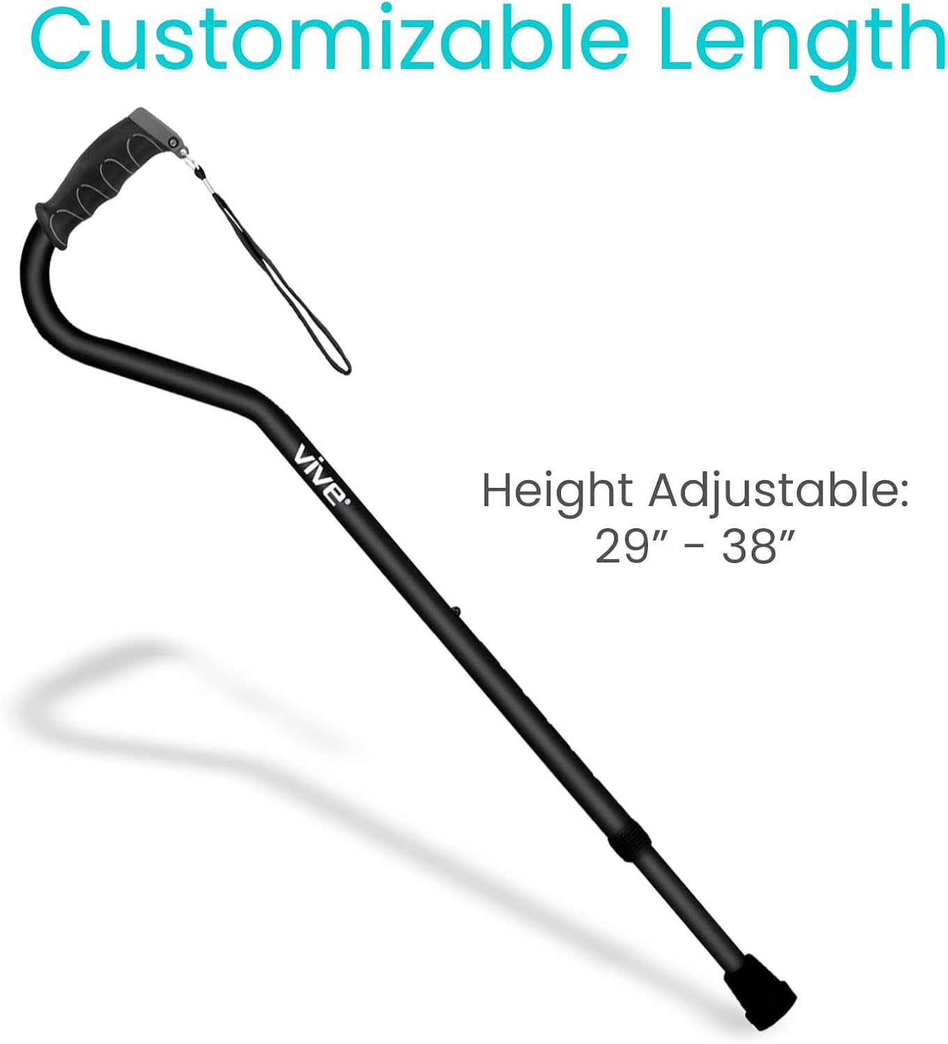 Vive Adjustable Walking Cane for Adults with Offset Grip, Lightweight Aluminum

