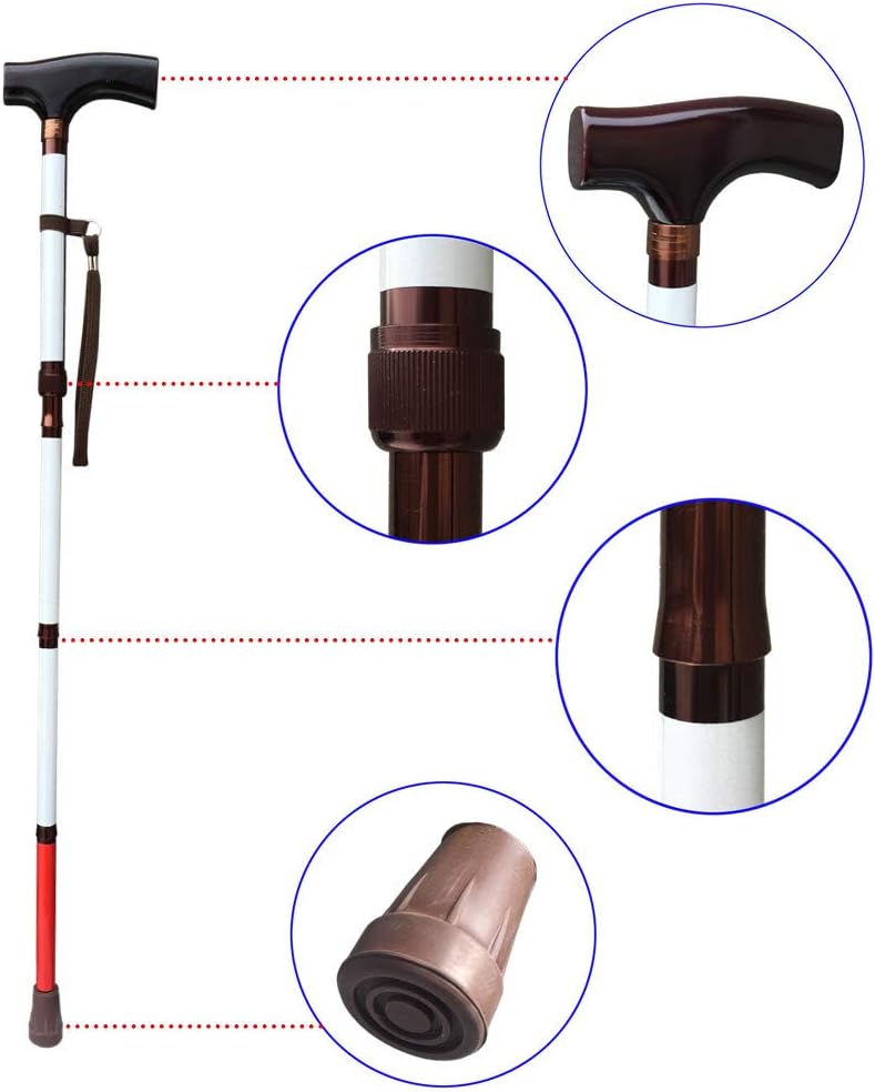 Adjustable Folding Walking Cane Support Stick for Mobility, 4-Section, 31.5–35.4 in

