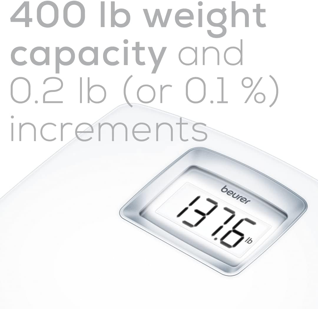 Beurer PS25 Digital Bathroom Scale for Body Weight, 400 lb Capacity, Auto-Calibrate

