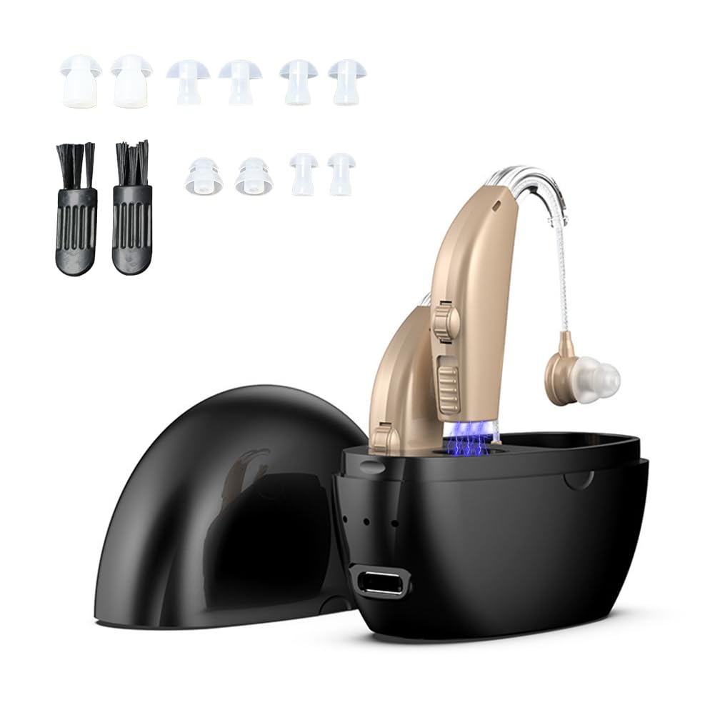 Rechargeable Behind-the-Ear Hearing Aids for Seniors with Noise Cancelling, Up to 25 Hours

