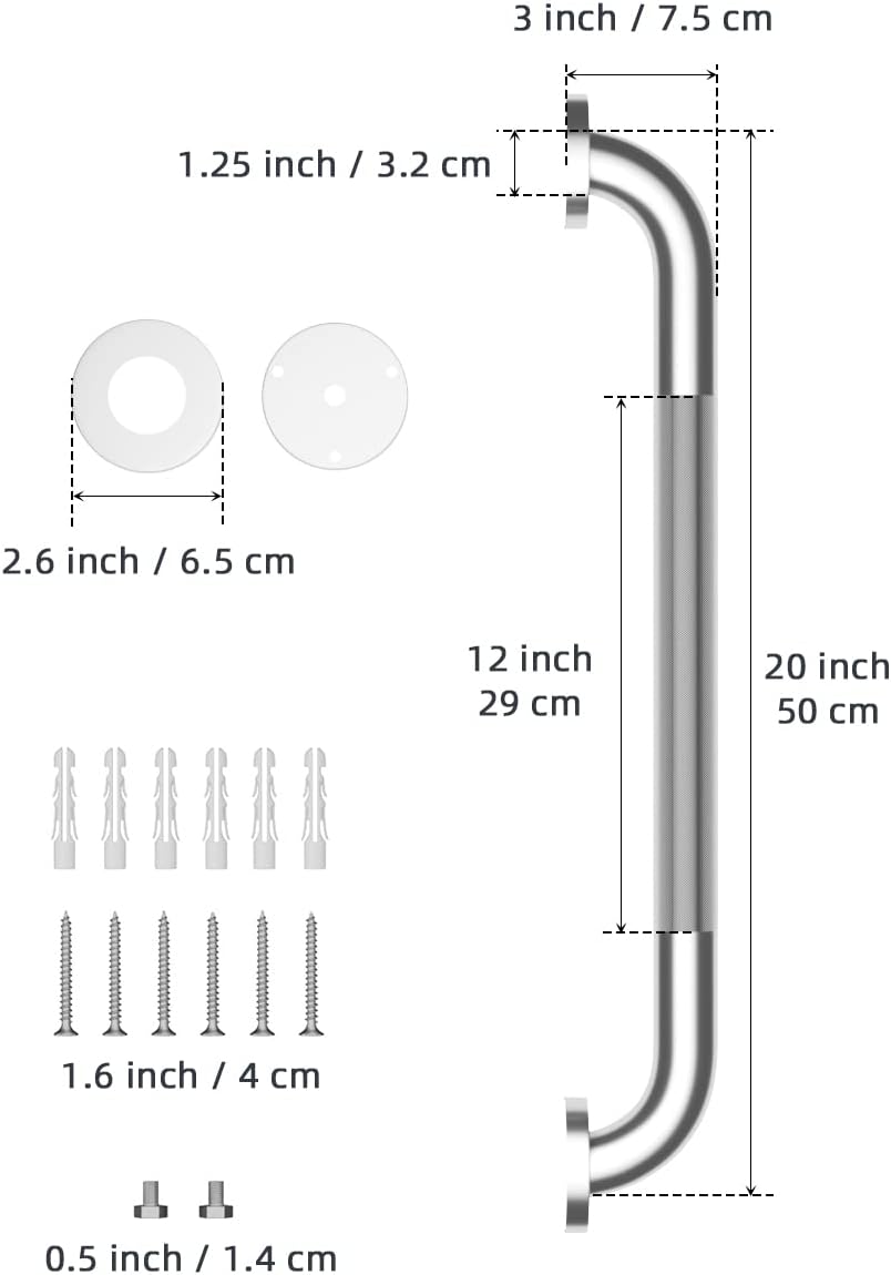 Munzong Anti-Slip Stainless Steel Shower Grab Bar, Knurled Bathroom Safety Handle

