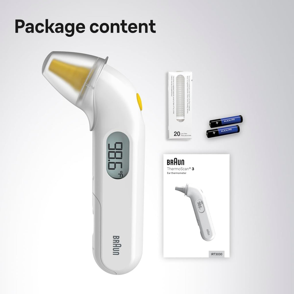 Braun ThermoScan 3 Ear Thermometer, Fast 1-Second Fever Reading, Audio Indicator

