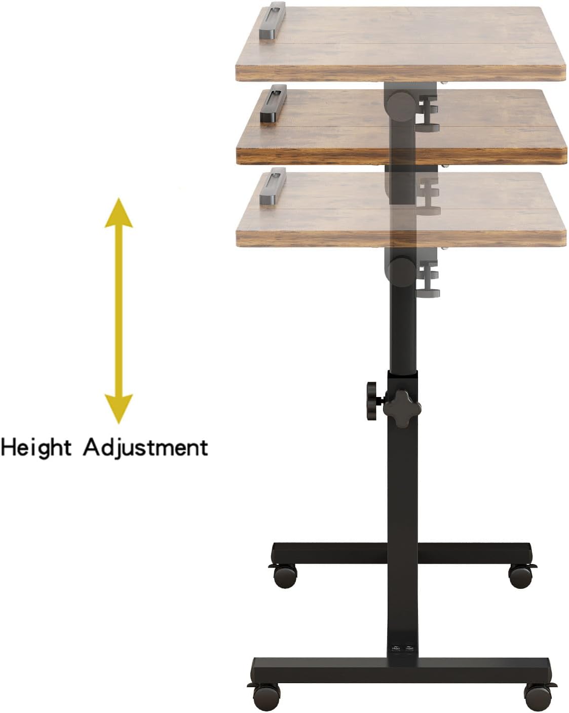 TigerDad Adjustable Overbed Table with Wheels, Rolling Bed Laptop Desk

