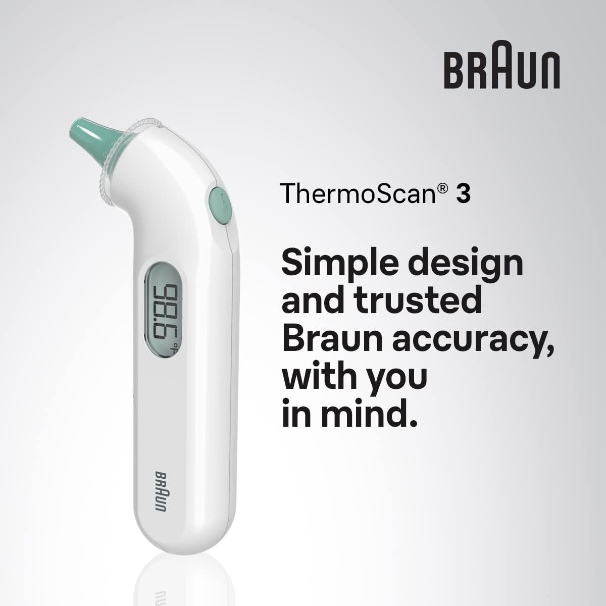 Braun ThermoScan 3 Ear Thermometer, Fast 1-Second Fever Reading, Audio Indicator

