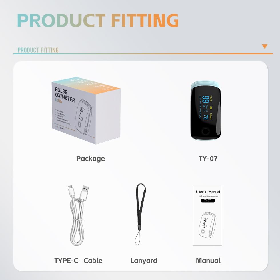 Finger Pulse Oximeter Fingertip Blood Oxygen Saturation Monitor with Lanyard TY07

