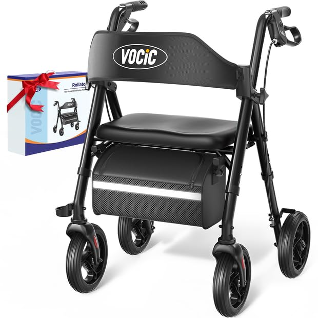 VOCIC Z21 Rollator Walker with Seat, 8" All-Terrain Big Wheels, Foldable