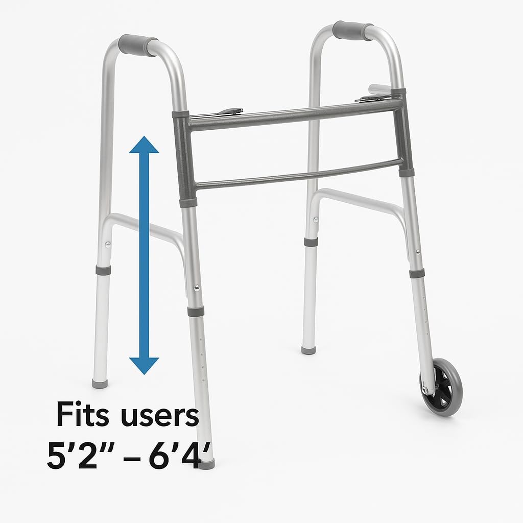 Folding Front-Wheeled Rolling Walker, Adjustable Height Aluminum Mobility Aid

