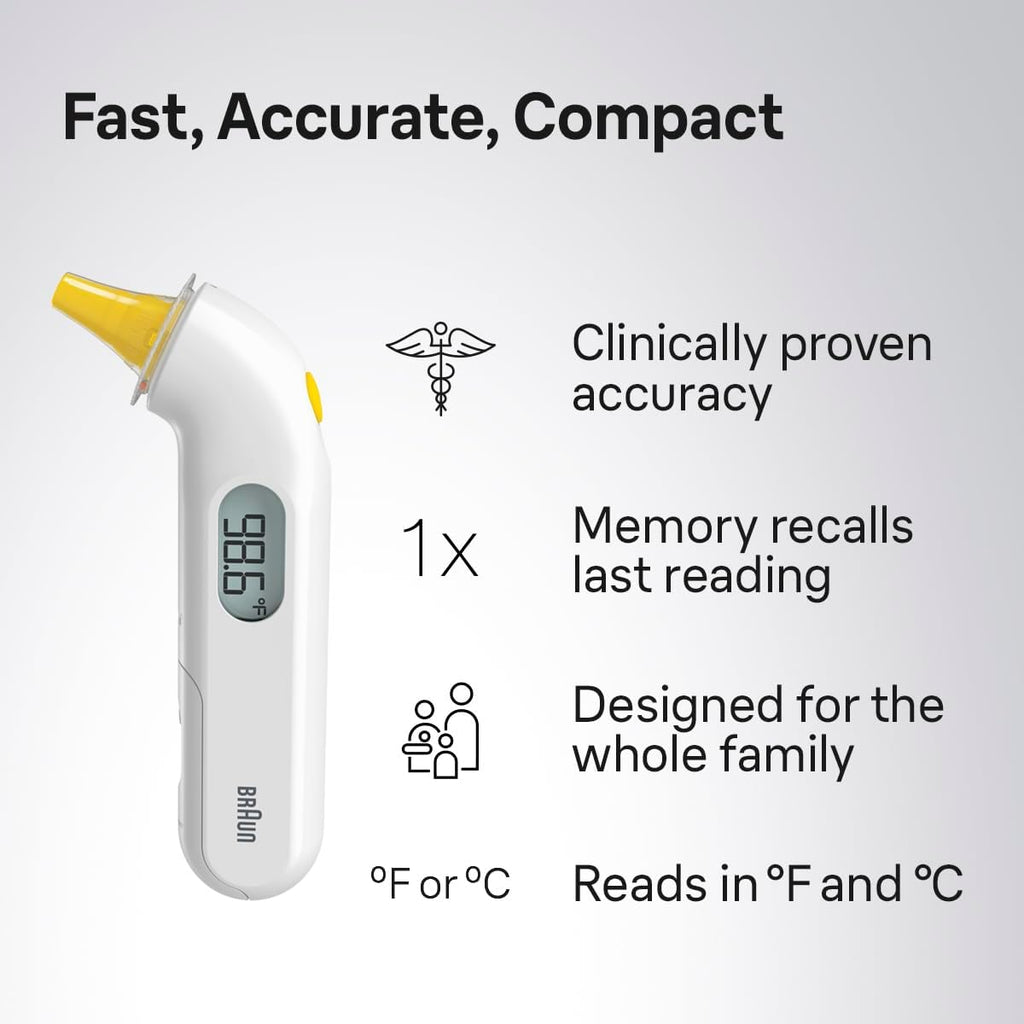 Braun ThermoScan 3 Ear Thermometer, Fast 1-Second Fever Reading, Audio Indicator

