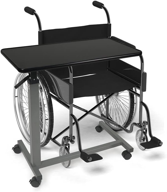 Vaunn Medical Pneumatic Adjustable Overbed Bedside Table with Wheels

