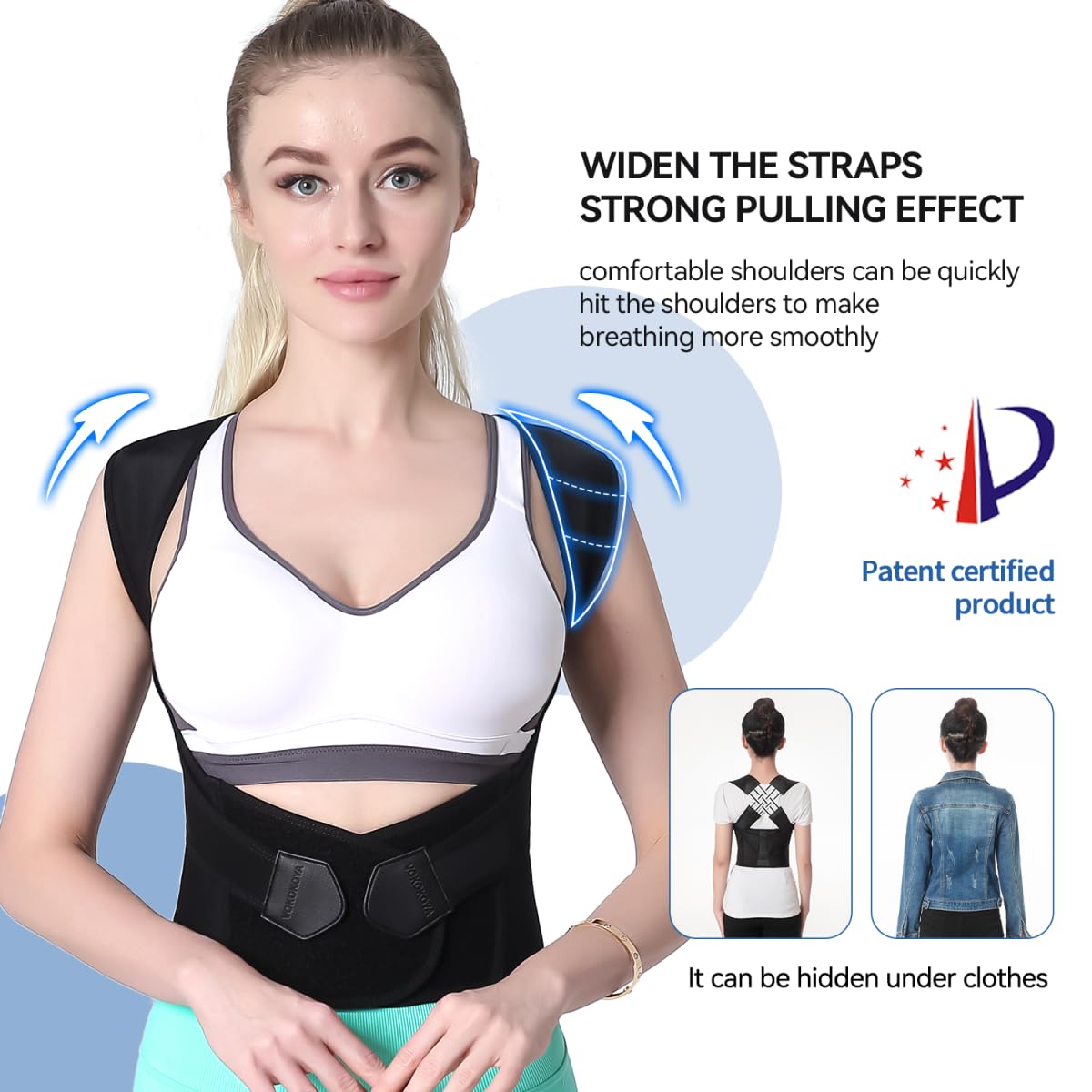 VOKOKOYA Posture Corrector for Women and Men, Adjustable Back Support Brace

