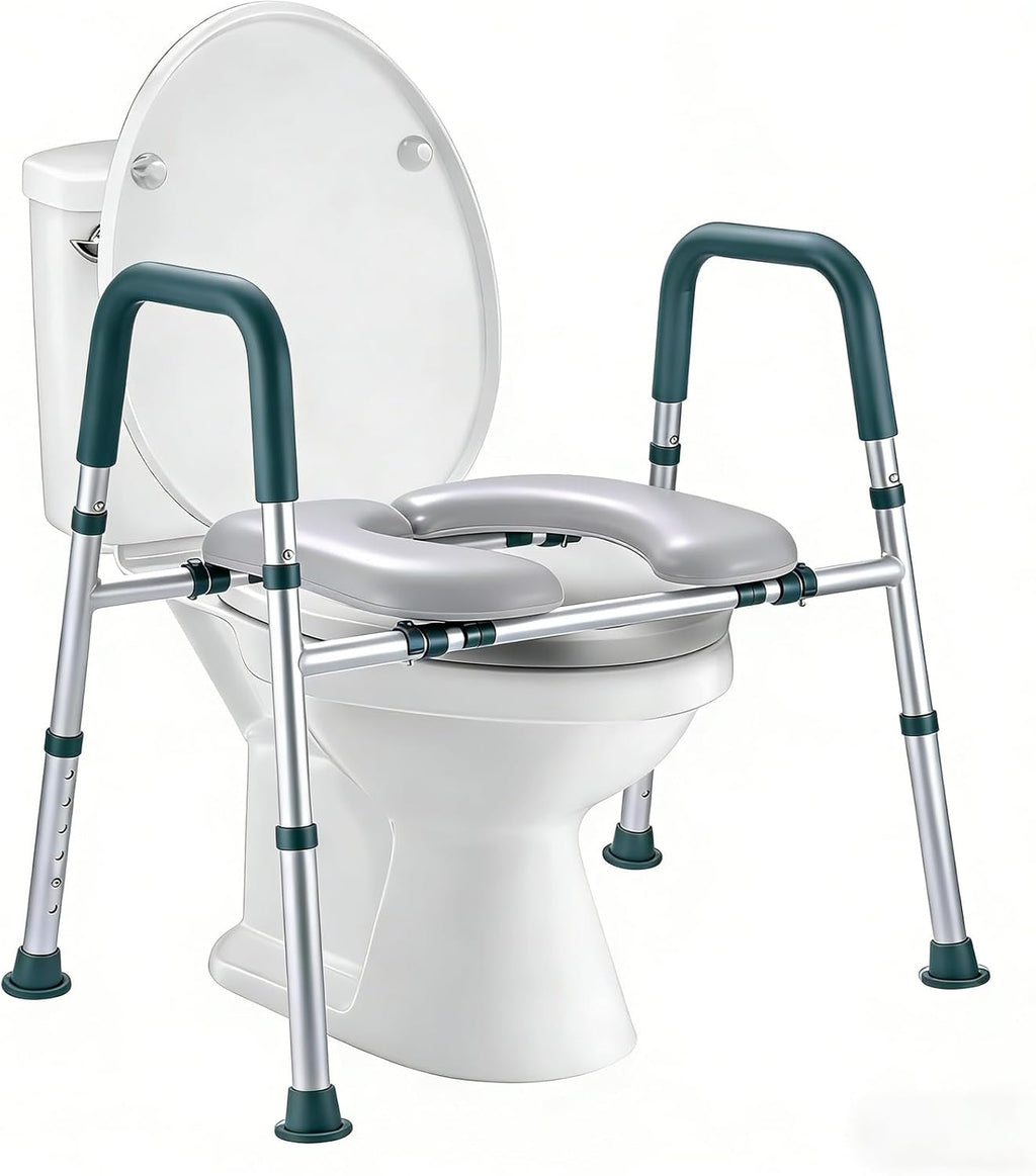 Raised Toilet Seat with Handles, Padded Toilet Seat Riser for Seniors


