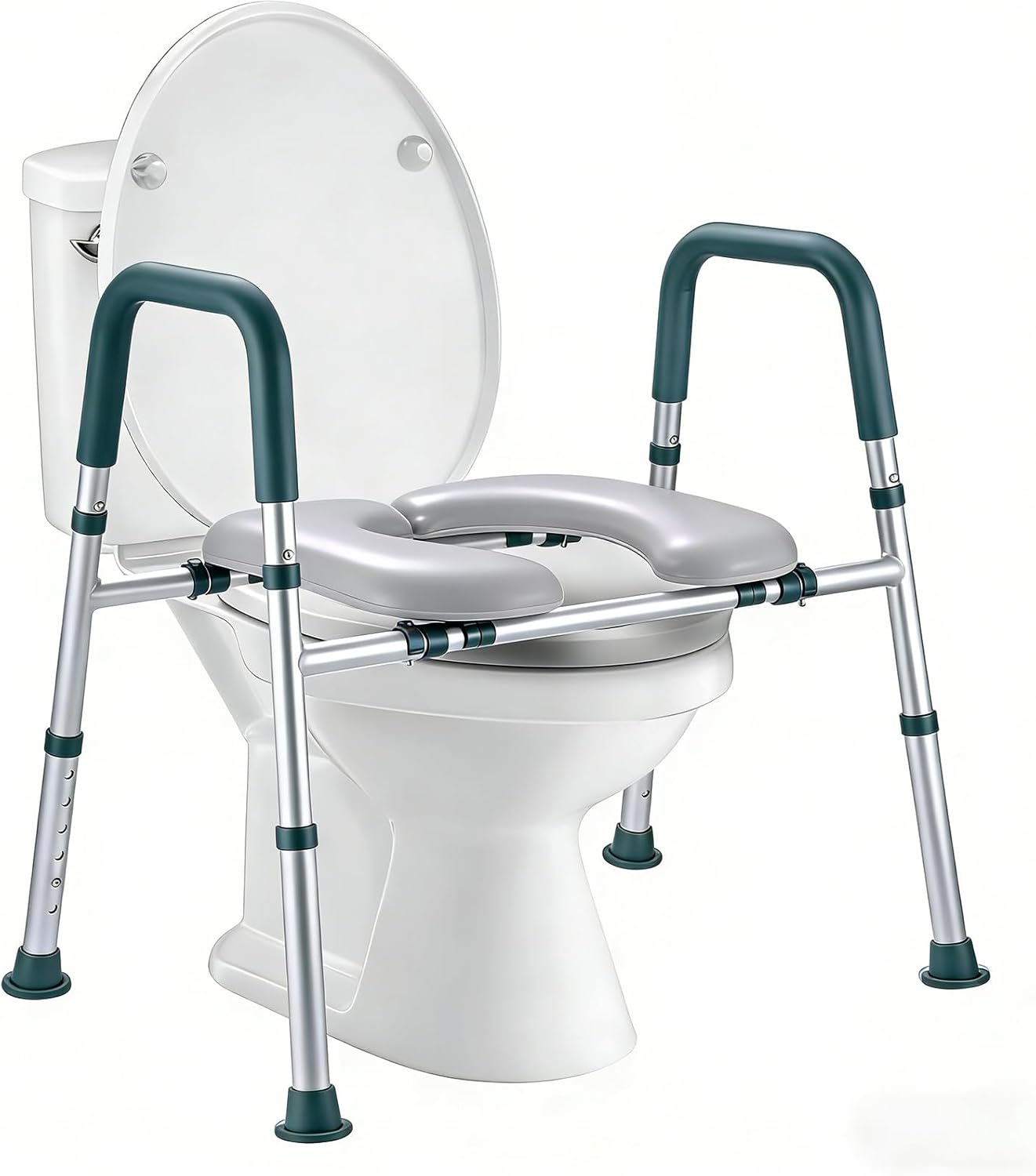 Raised Toilet Seat with Handles, Padded Toilet Seat Riser for Seniors

