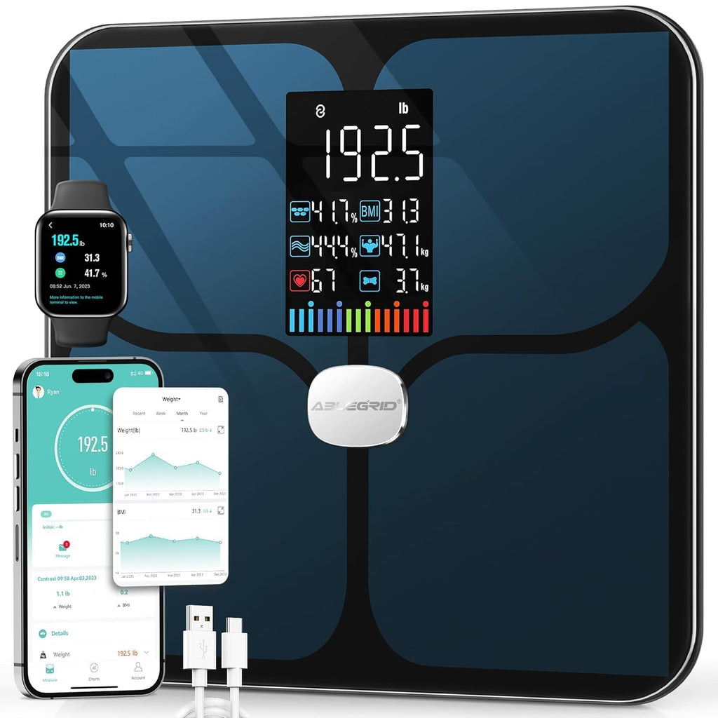 ABLEGRID Digital Body Fat Scale Smart Bathroom Scale with Large Display & 22 Metrics

