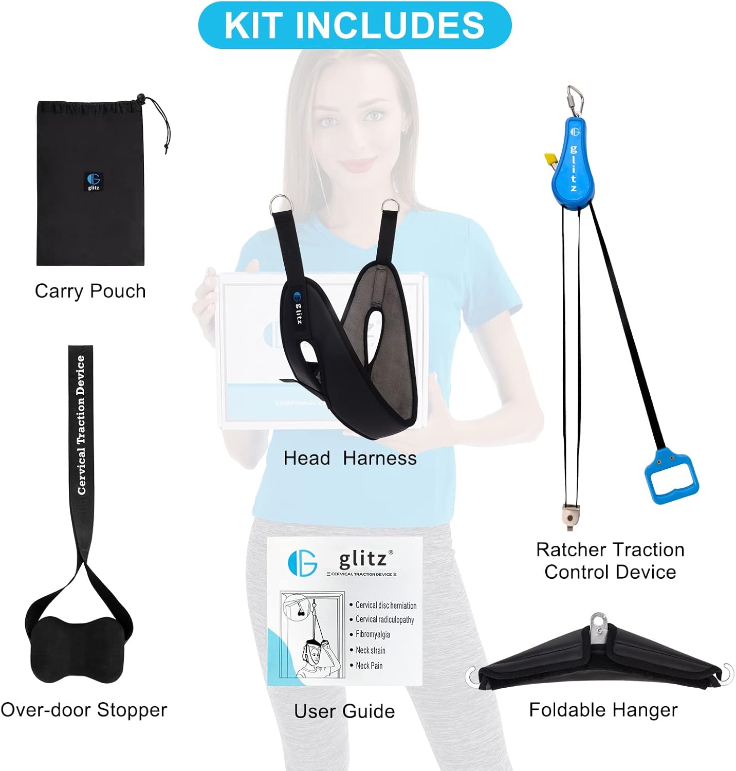 Cervical Neck Traction Device for Home Use, Over-Door Neck Stretcher Sling

