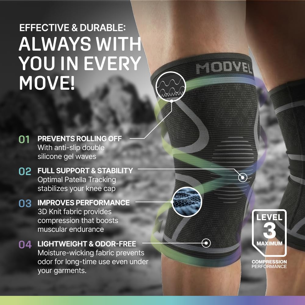 Modvel 2-Pack Knee Compression Sleeves, Knee Support for Men & Women

