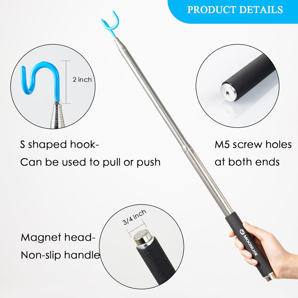 Telescoping Magnetic Pickup Tool with Hook, 10 ft Grabber Pole Reacher

