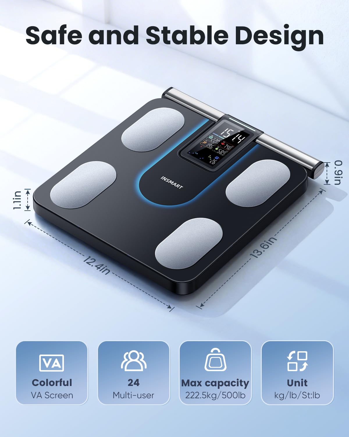 INSMART Smart Body Composition Scale with BMI, Body Fat, Muscle Mass, 8-Electrode

