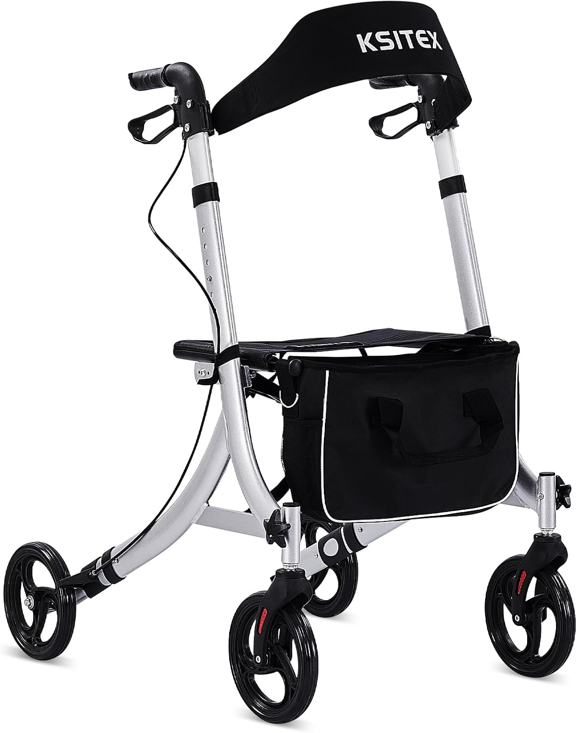 Rollator Walker for Seniors with Seat Backrest, Folding Aluminum, Brakes, 8" Wheels

