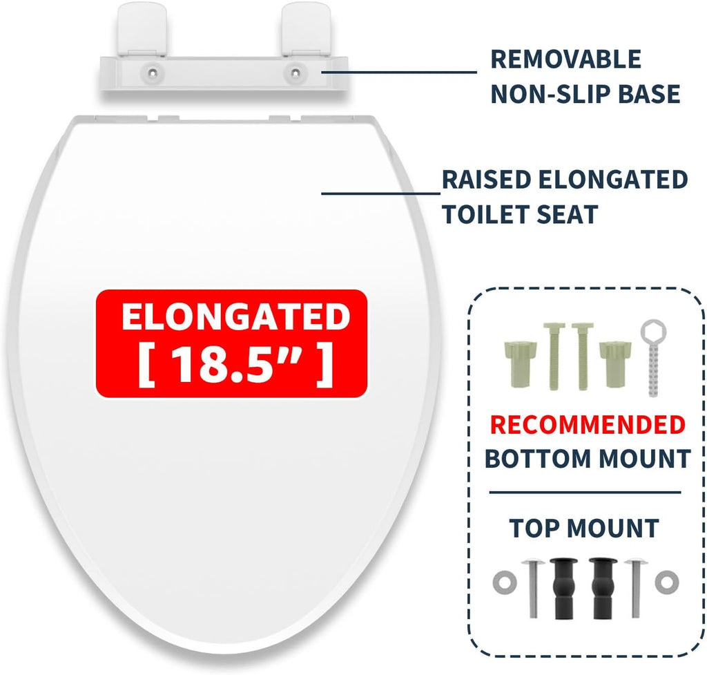CCBELLO Elongated Raised Toilet Seat Riser with Slow Close Hinges, Heavy Duty

