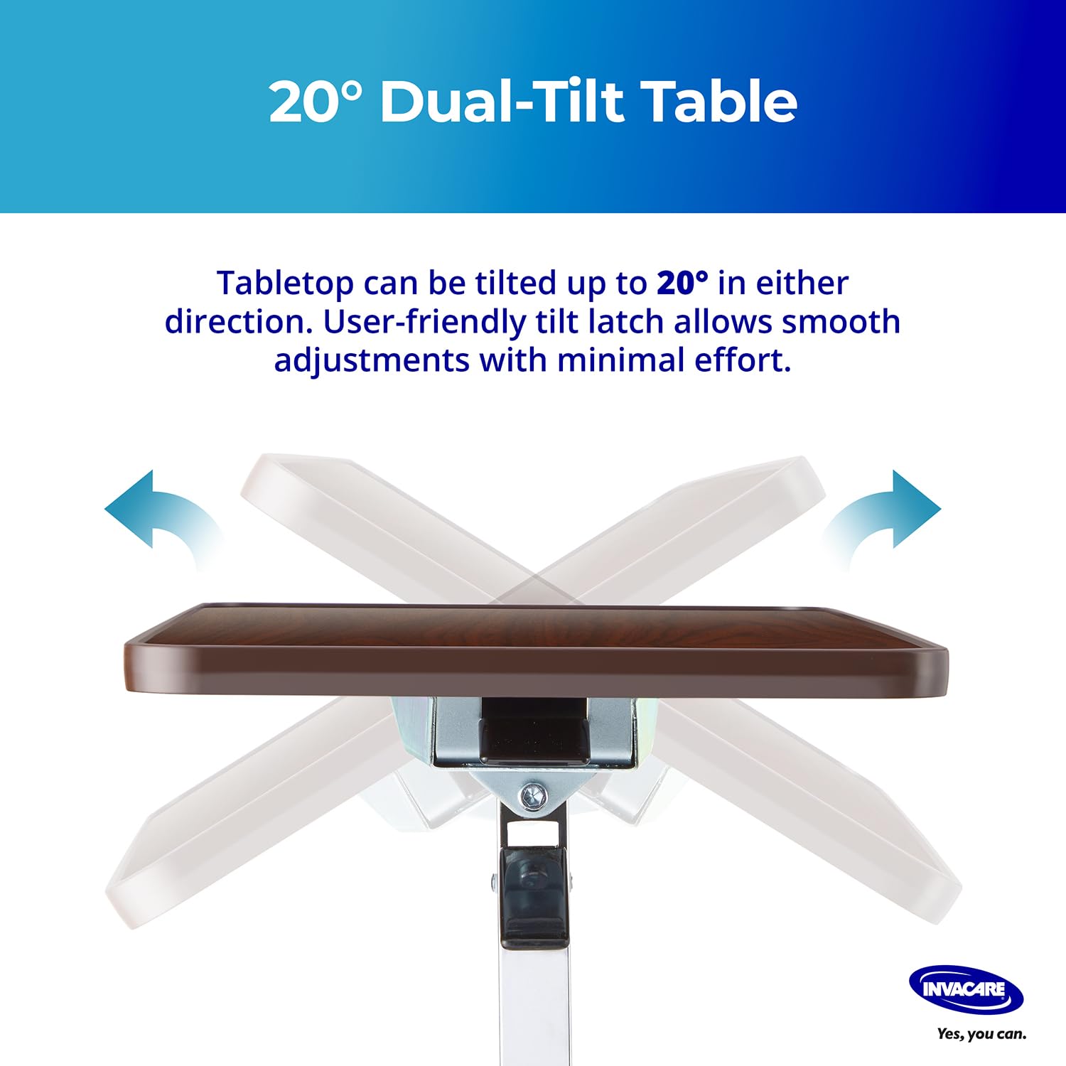 Invacare Height Adjustable Bedside Table with Waterproof Rolling Tray Desk

