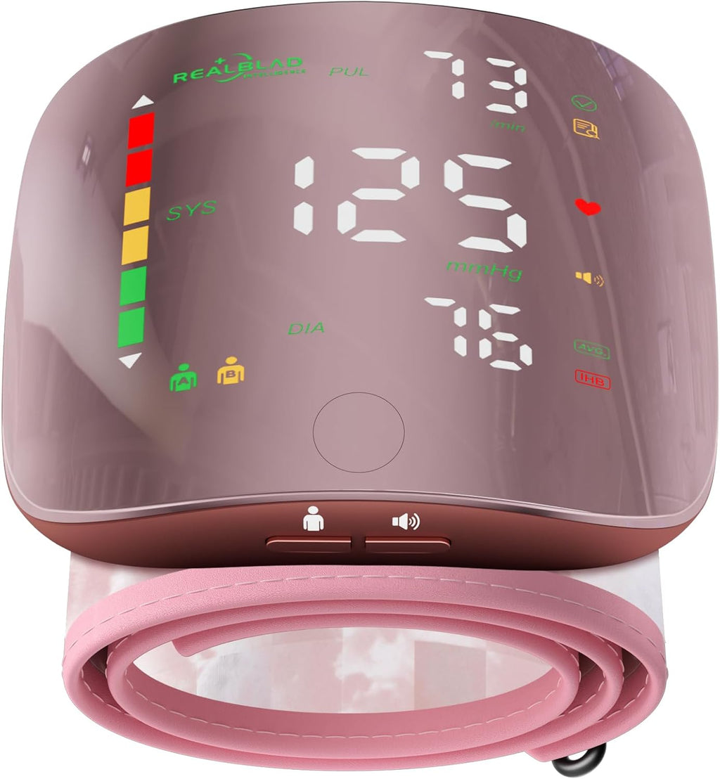 Wrist Blood Pressure Monitor for Home Use, Curved Screen, Rechargeable BP Machine

