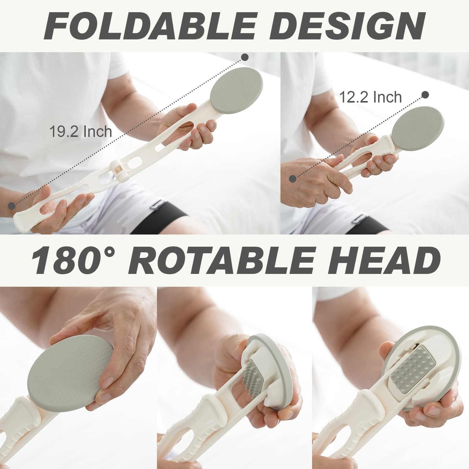 DOWMI Back Lotion Applicator 3-in-1 Foldable Massage & Bath Brush Tool

