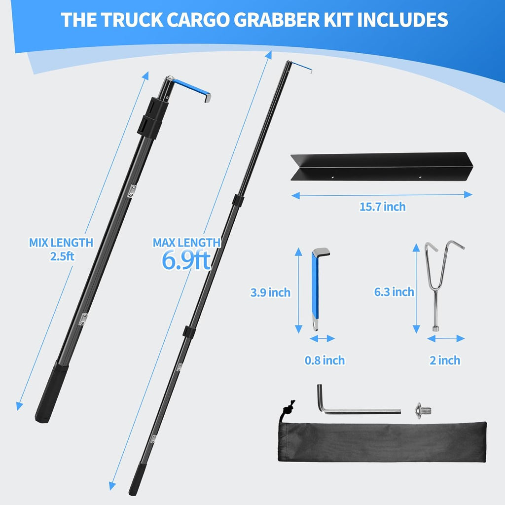 Telescoping Truck Bed Grabber Reach Tool with Hooks, Stainless Steel & Aluminum

