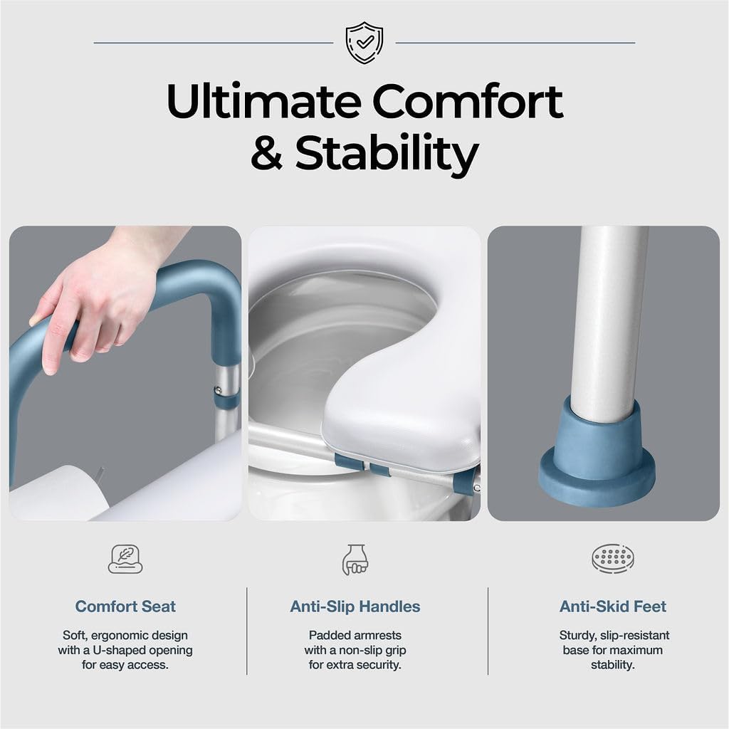 Adjustable Toilet Seat Riser with Handles for Seniors, Elderly, Handicap

