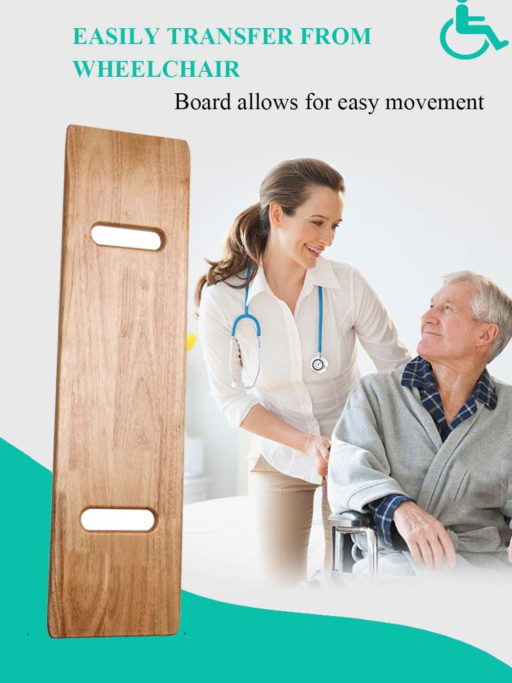 Wooden Transfer Board with Handles, 500 lb Capacity Slide Board for Mobility Transfers

