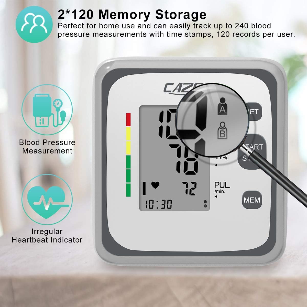 Upper Arm Blood Pressure Monitor with Pulse Rate, Irregular Heart Indicator


