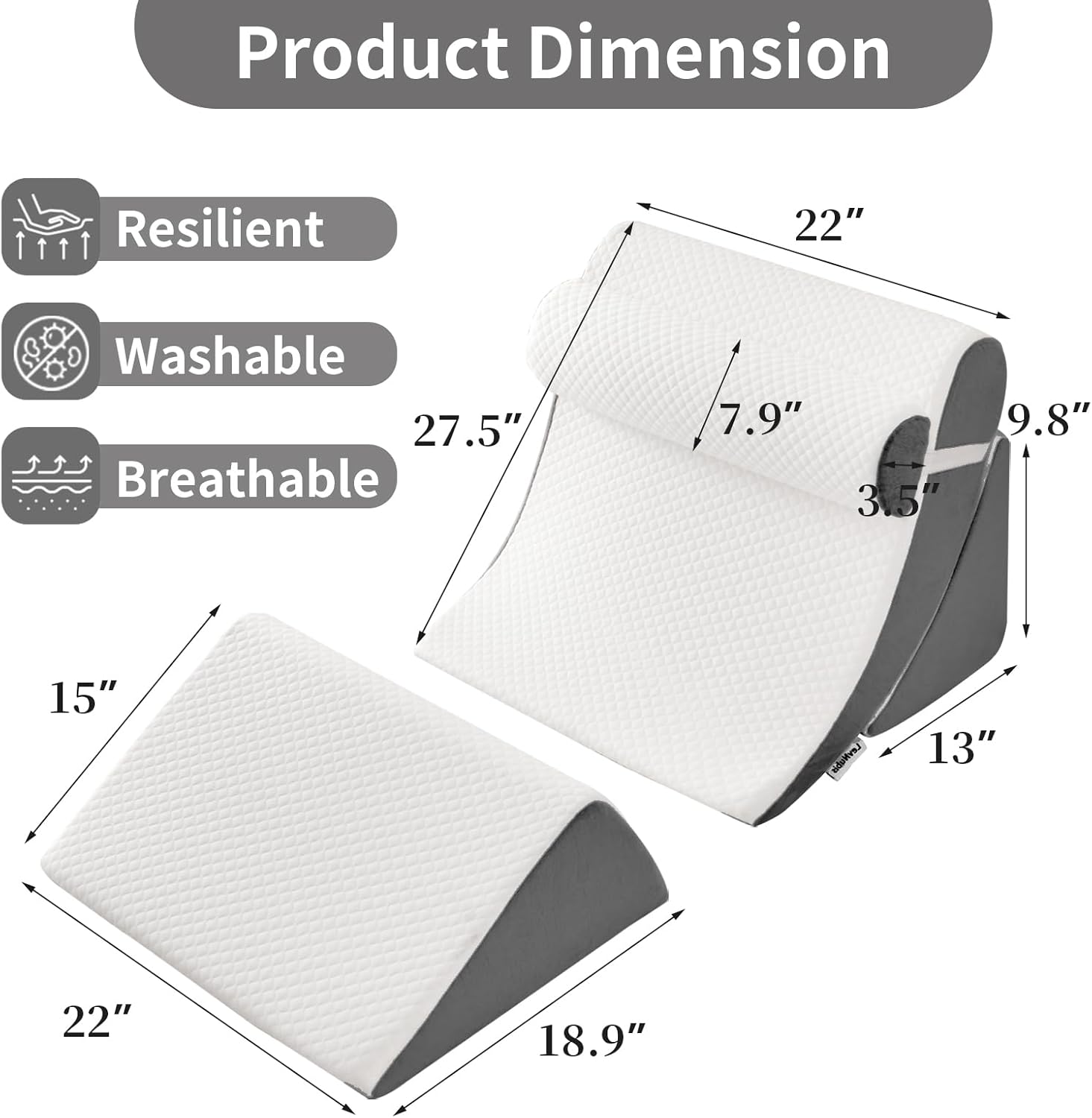 Orthopedic Bed Wedge Pillow Set, Adjustable Support for Back, GERD, Recovery

