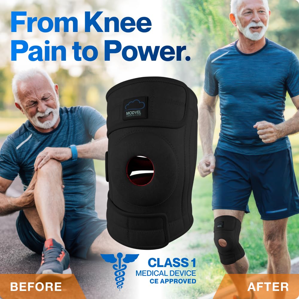 Modvel Elite Knee Brace with Patella Gel Pads and Side Stabilizers for ACL Support

