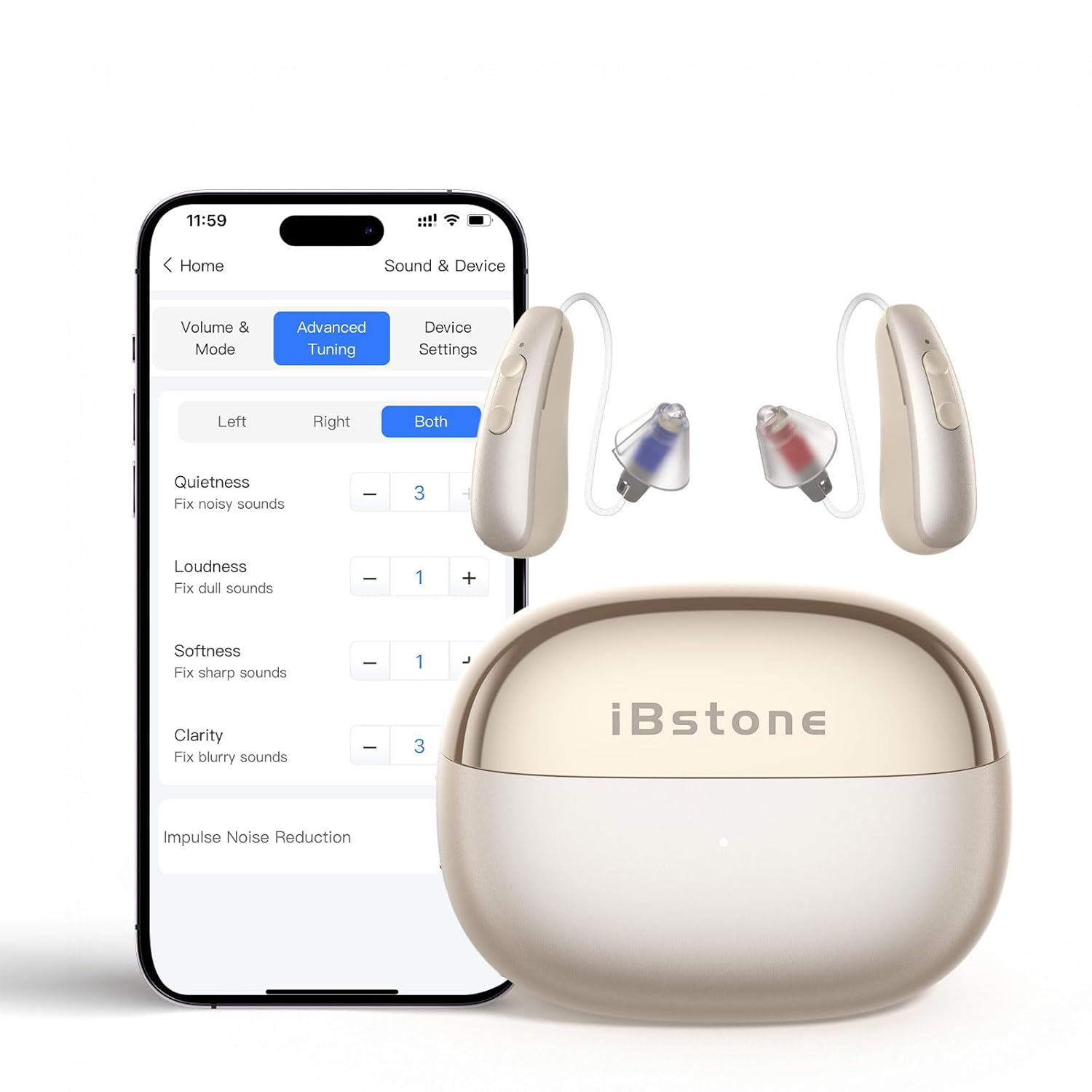 iBstone AuraLink Bluetooth Hearing Aids for Seniors, App-Controlled RIC, OTC

