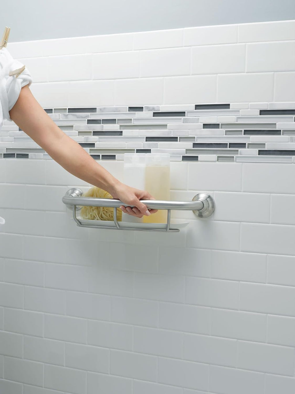 Moen Home Care Bathroom Safety Handrail with Storage Shelf, 16 in, R2356DBN

