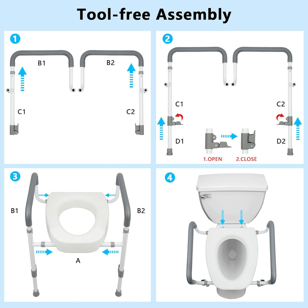 Toilet Seat Riser with Handles for Seniors, Raised Toilet Seat for Handicap & Elderly

