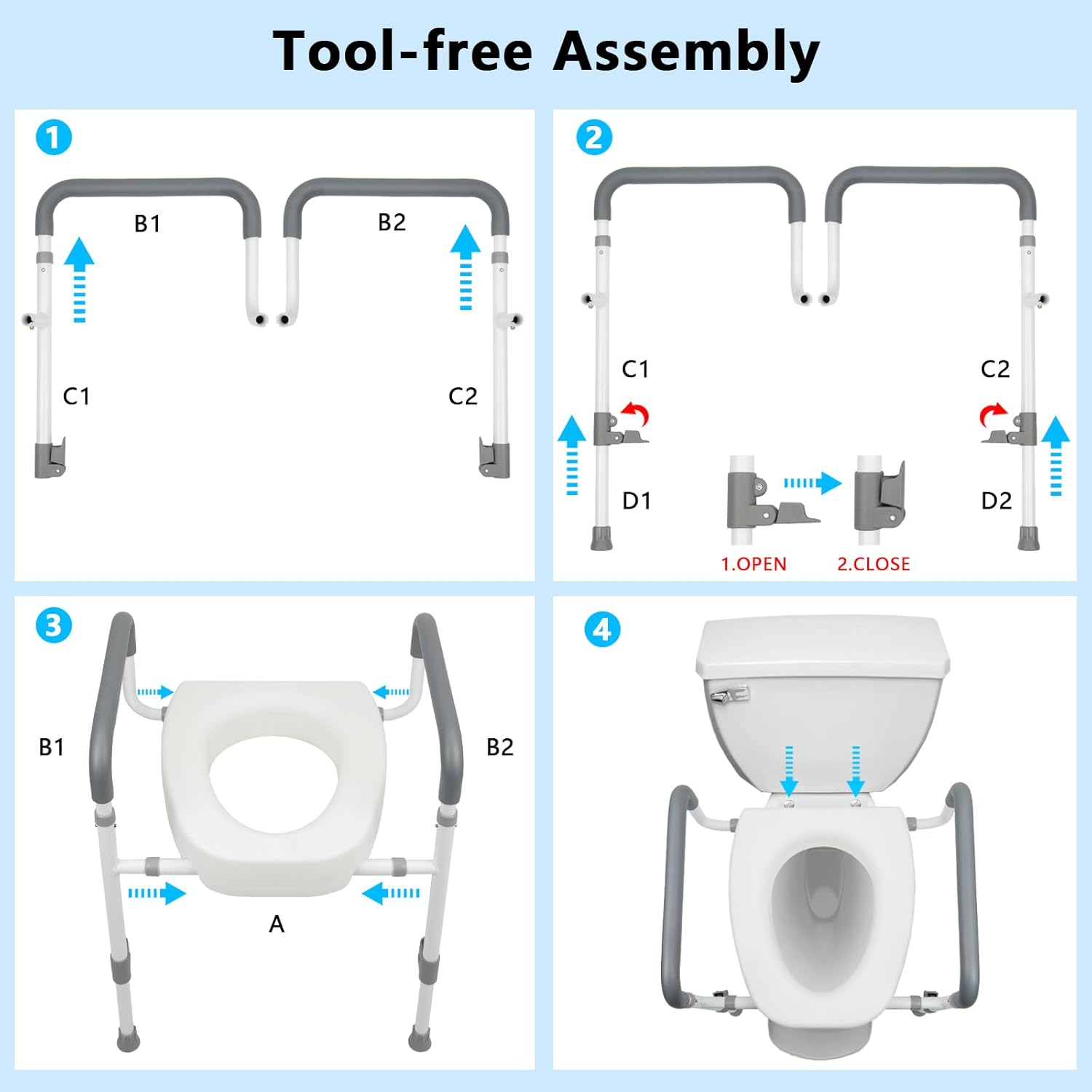 Toilet Seat Riser with Handles for Seniors, Raised Toilet Seat for Handicap & Elderly

