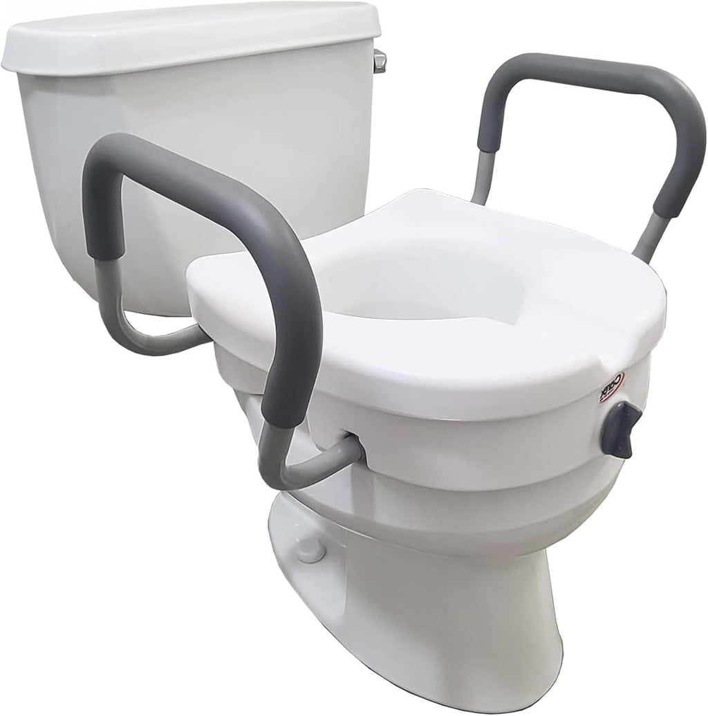 Carex E-Z Lock Raised Toilet Seat with Handles, 5 in Toilet Riser for Seniors

