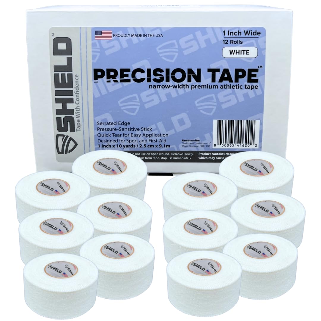 SHIELD Athletic Tape Precision Cotton, Strong Adhesive, No-Residue, 12 Pack

