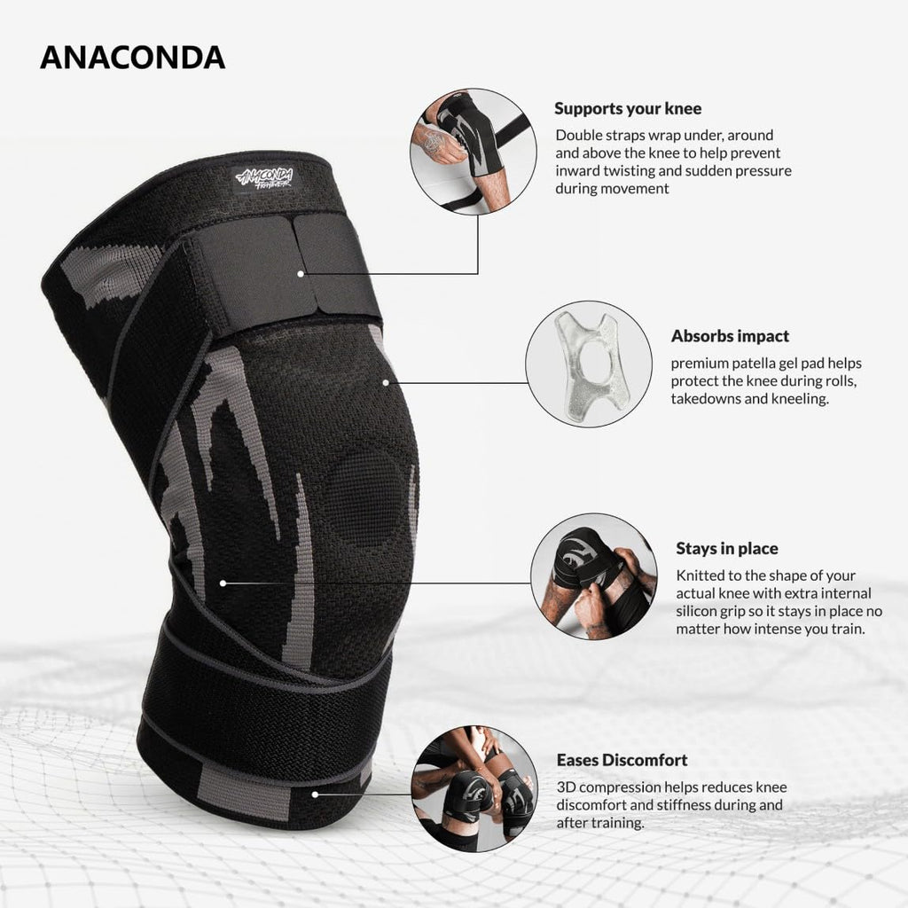 Anaconda Fightwear Knee Brace Compression Sleeve with Gel Pad, Adjustable Non-Slip Wrap


