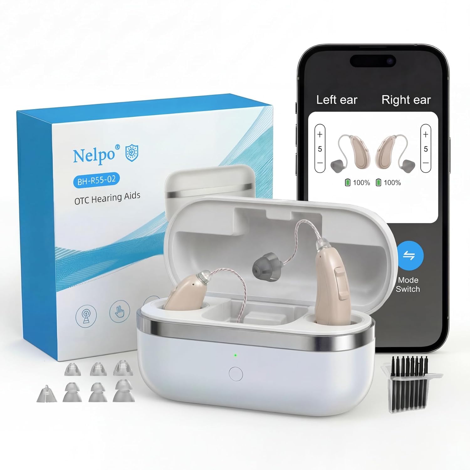 OTC Rechargeable Hearing Aids for Seniors, App Control AI Noise Reduction RIC

