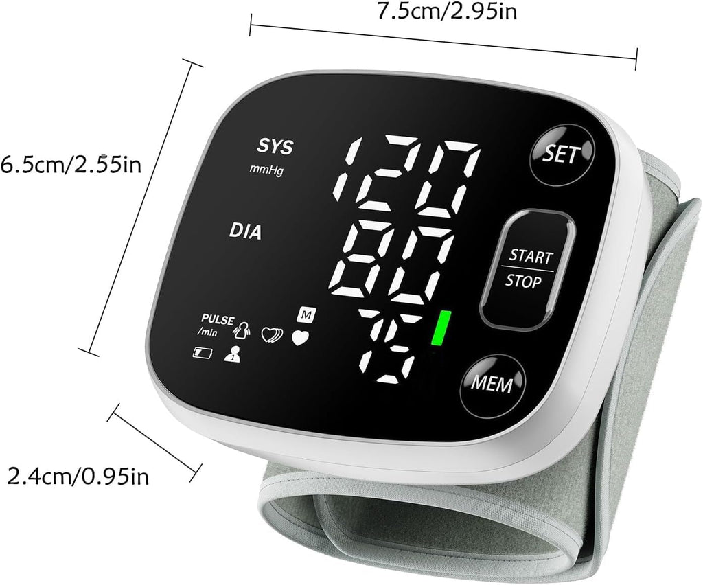 Oklar Rechargeable Wrist Cuff Blood Pressure Monitor, Dual User, LED, Voice, 240

