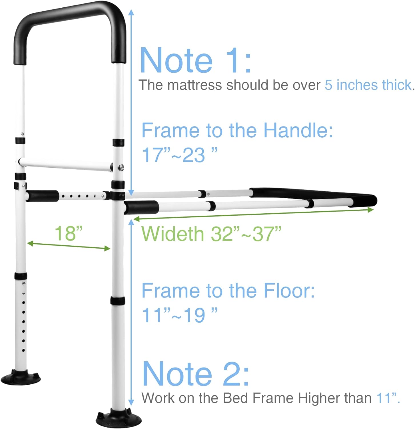LandTale Adjustable Bed Assist Rail with Handle, Safety Grab Bar for Bed

