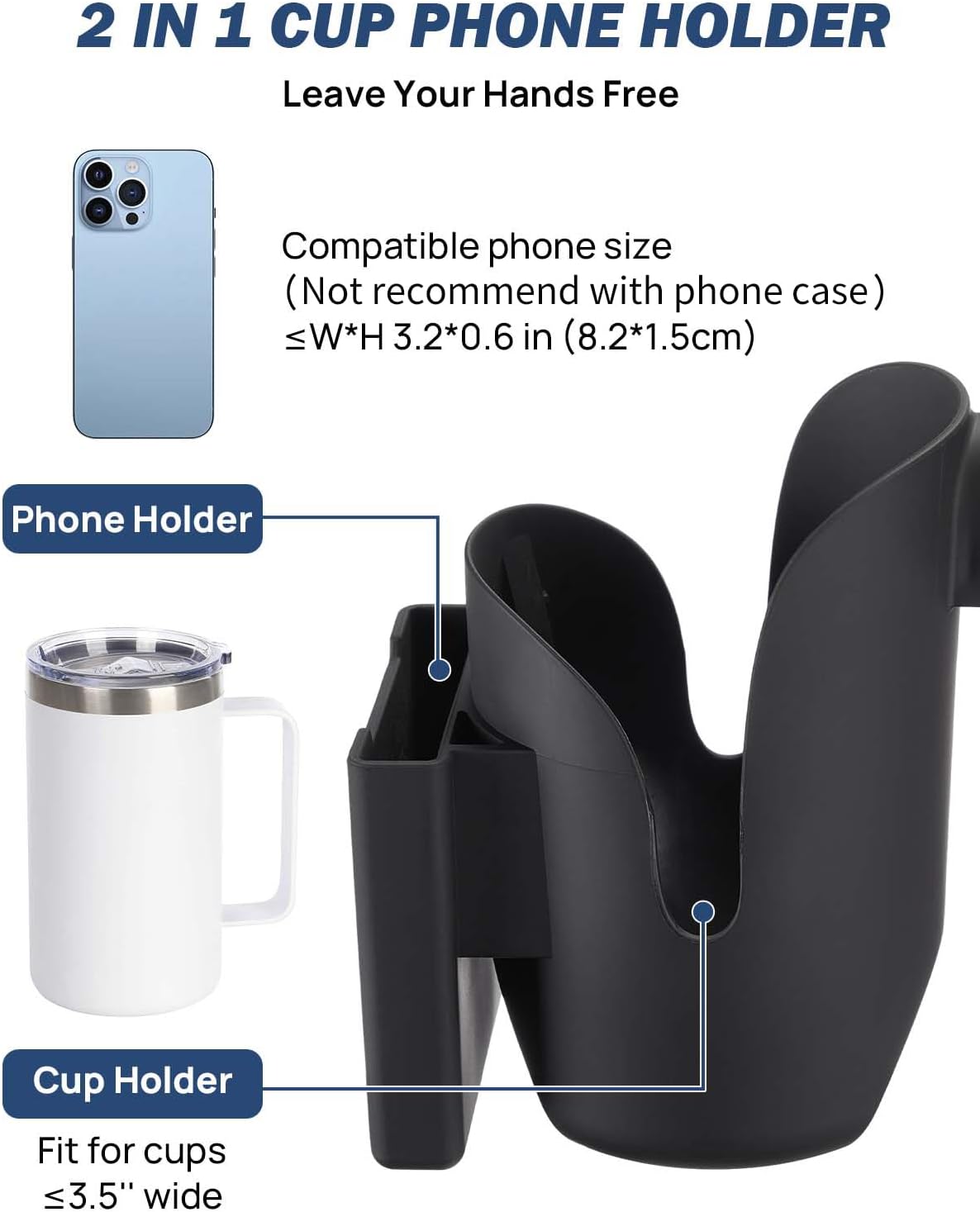 JOYTUTUS 2-in-1 Cup Holder for Wheelchair, Water Bottle & Phone Bracket


