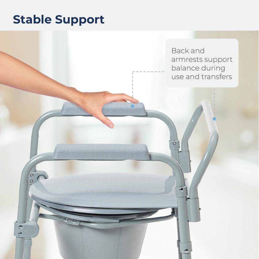 Drive Medical Folding Steel 3-in-1 Bedside Commode Chair, Adjustable Height 350 lb

