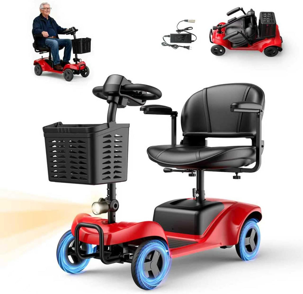 AXADA 4-Wheel Foldable Mobility Scooter for Adults, LED Headlights, 300 lb Capacity

